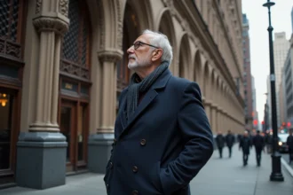 Architecte regardant la façade du Woolworth Building à New York