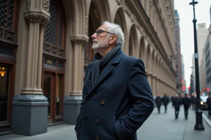 Architecte regardant la façade du Woolworth Building à New York