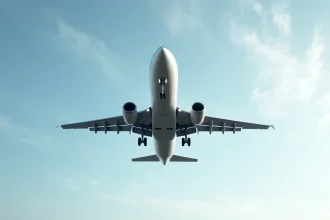 Avion de ligne en vol au-dessus de la France vu depuis le sol avec traînées de condensation