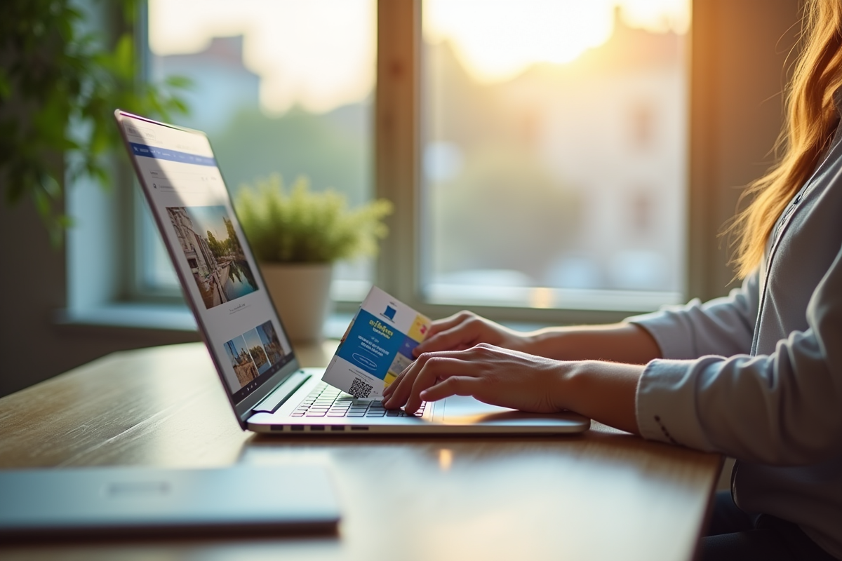 Espace de travail lumineux avec chèques vacances et site Booking