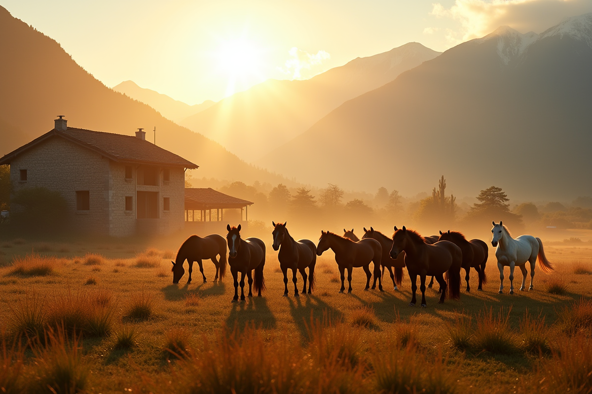 Groupe de chevaux colorés près d