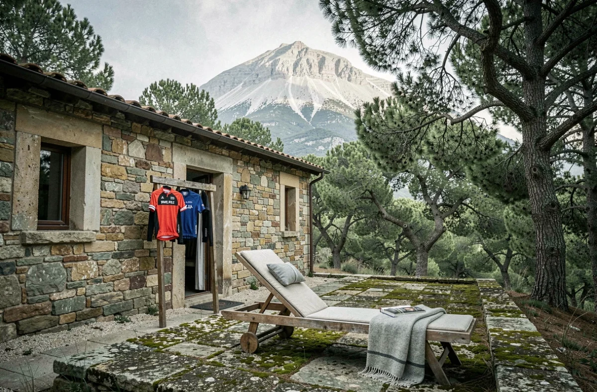Le Clos Saint-Michel au pied du Mont Ventoux, gîte en pierre entouré de chênes avec vue sur le sommet emblématique