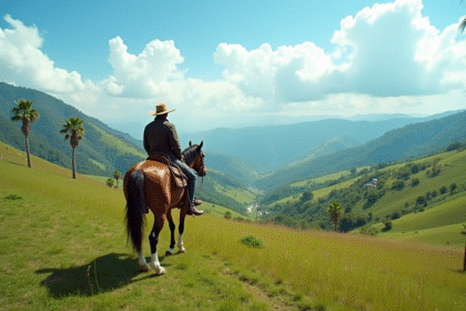 Cavalier colombien sur une colline verte dans la vallée de Cocora