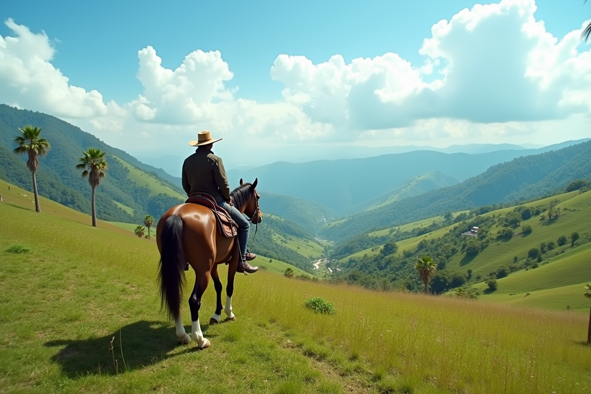 Cavalier colombien sur une colline verte dans la vallée de Cocora