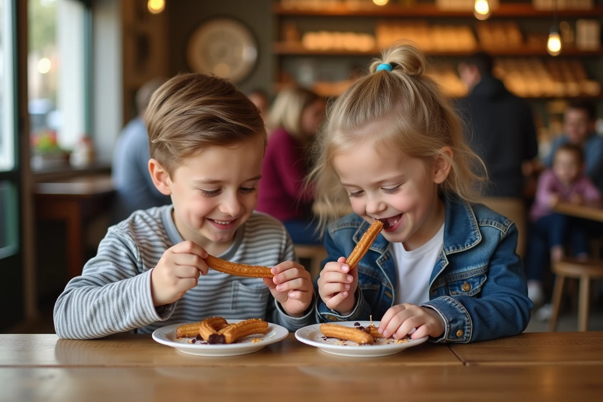 Enfants dégustant des churros au café intérieur