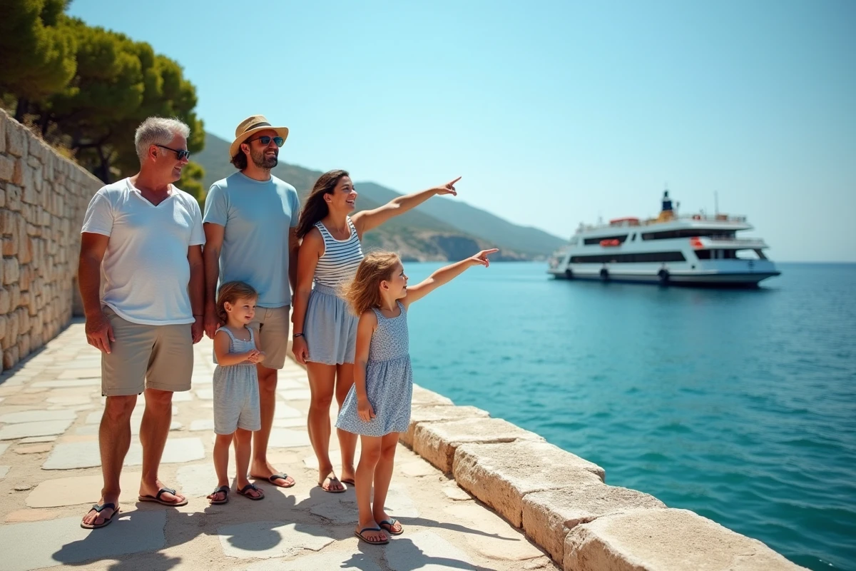 Famille en vacances sur le quai d