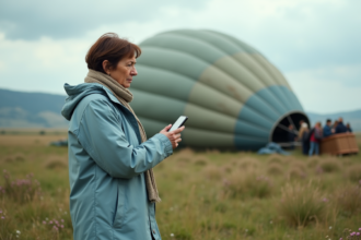 Femme frustrée près d'un ballon dégonfle en plein air