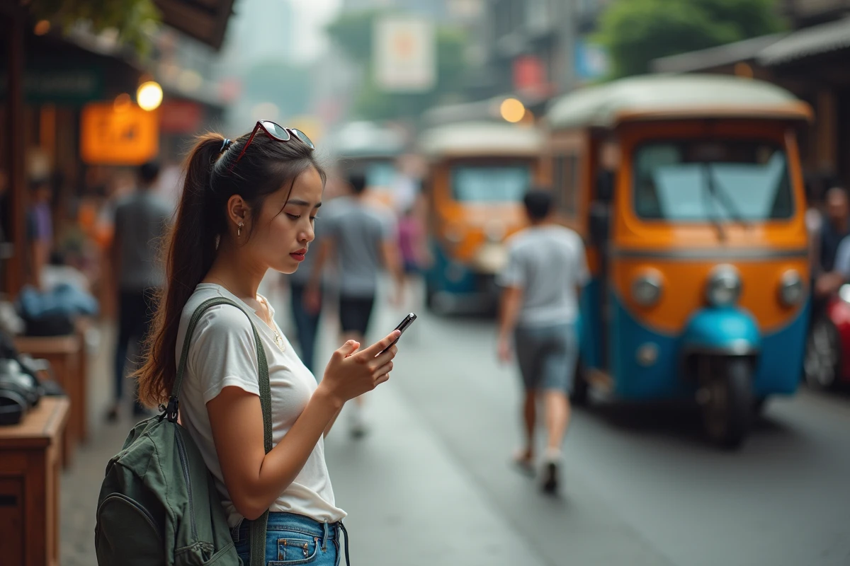 Femme touriste dans la rue animée de Manille