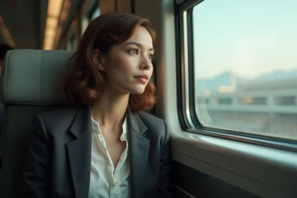 Jeune femme en train regardant par la fenêtre
