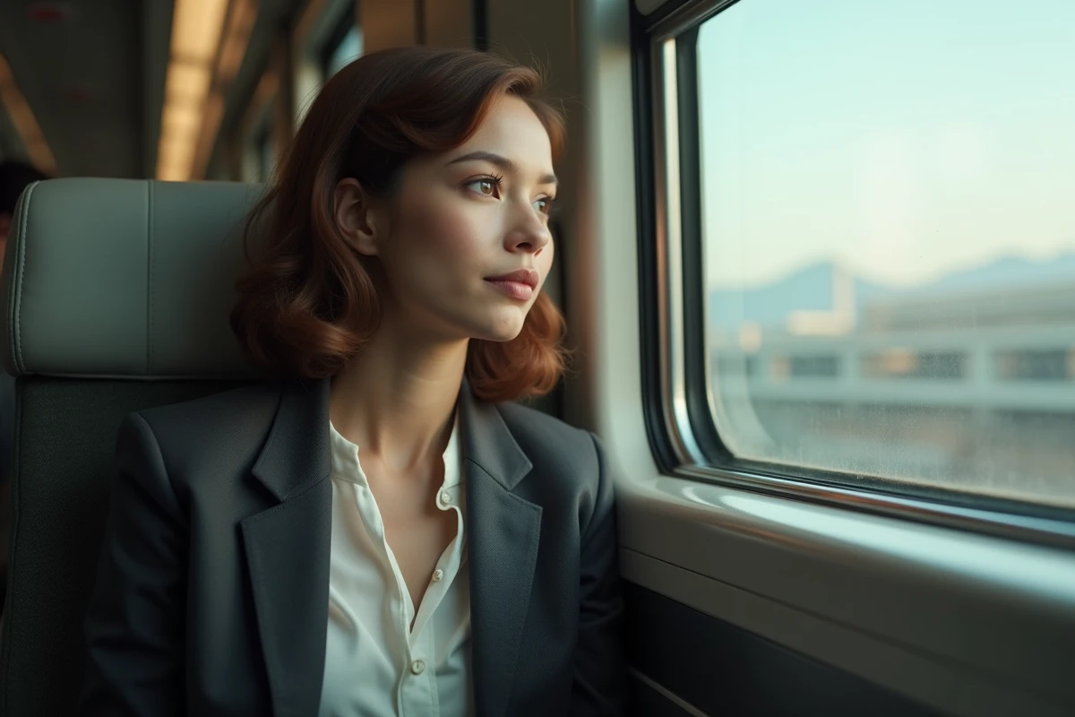 Jeune femme en train regardant par la fenêtre