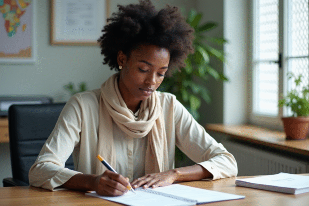 Jeune femme africaine remplissant un formulaire de visa Kenya