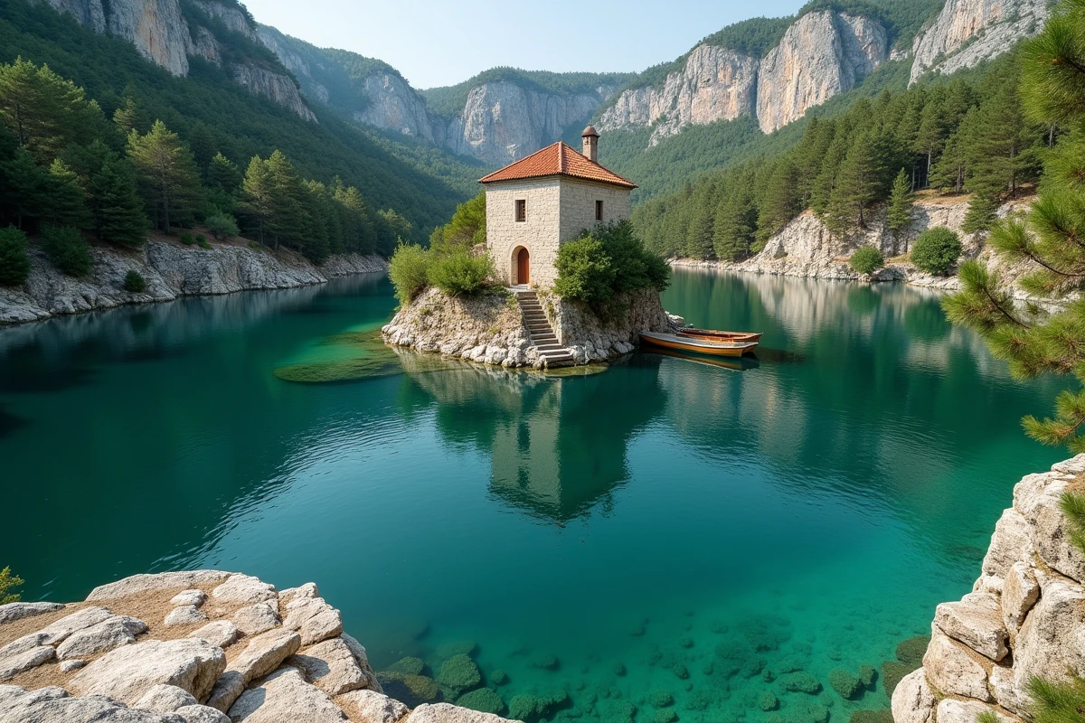 Grand lac de Mljet avec le monastère bénédictin sur son île au cœur du parc national