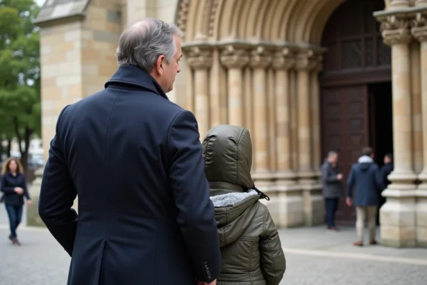 Historien guide un jeune devant une cathédrale ancienne