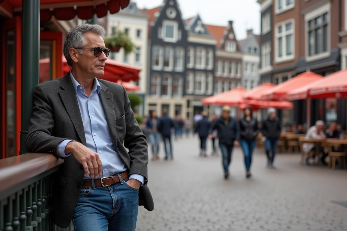 Homme en blazer dans une place d