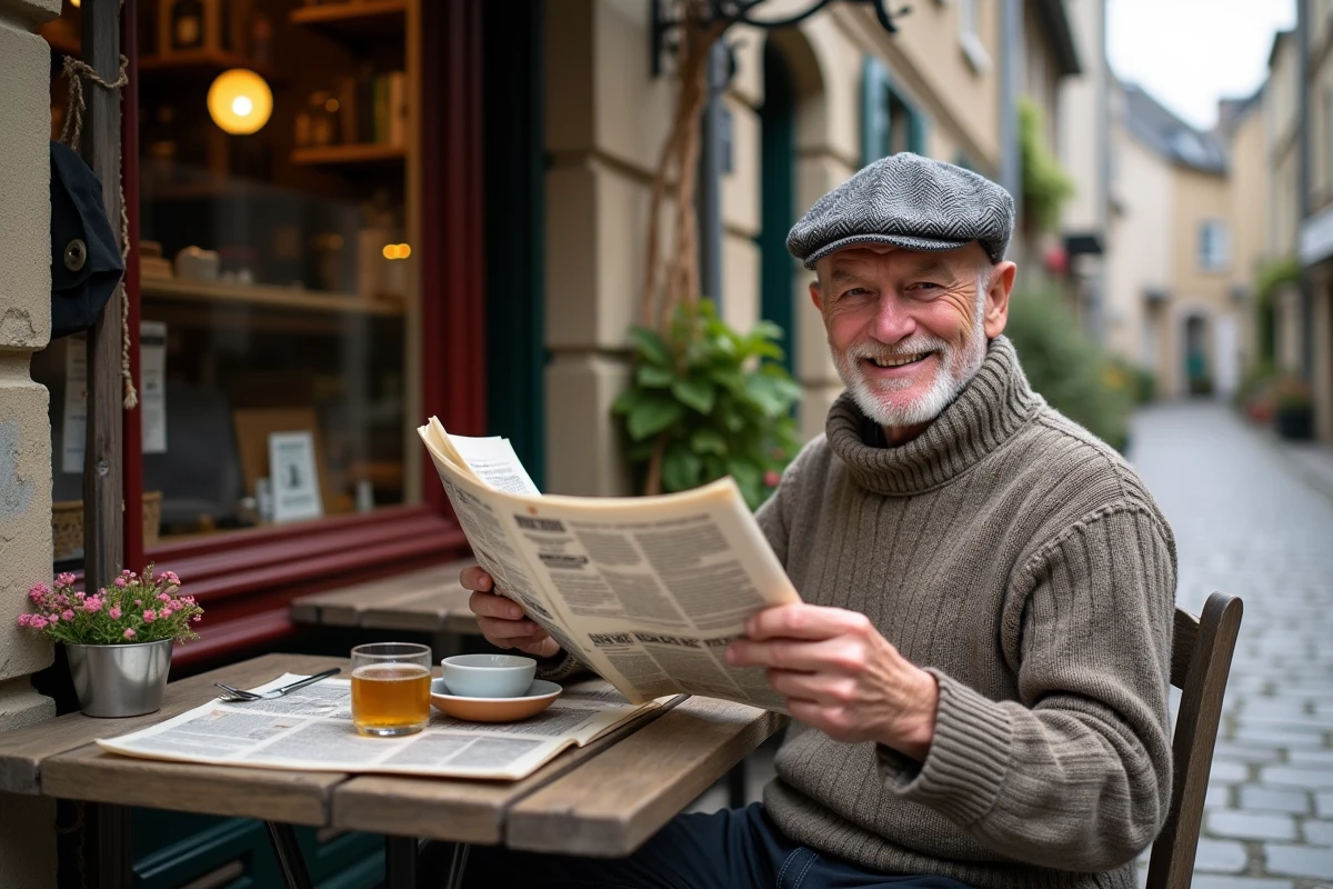 Homme dégustant cidre dans un village breton