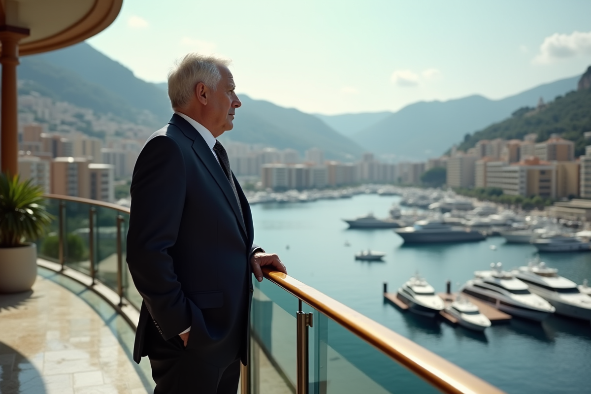 Homme âgé admirant les yachts à Monaco