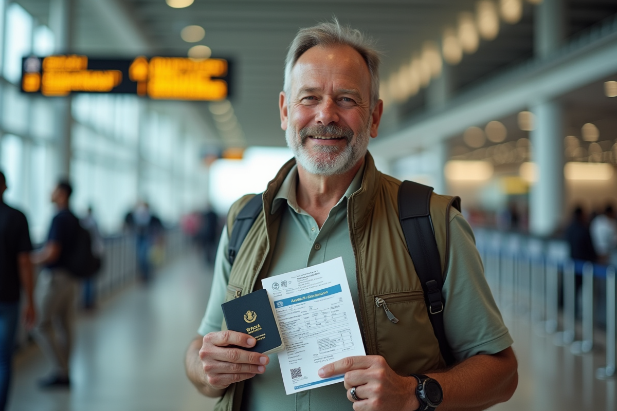 Homme souriant avec son evisa à l