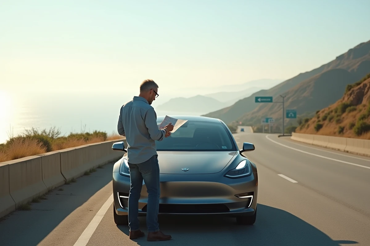 Homme vérifiant sa carte sur le parking