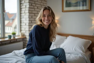 Jeune femme souriante dans une chambre chaleureuse Honfleur