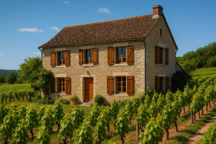 Photo d'une maison en pierre traditionnelle en Bourgogne avec vignobles