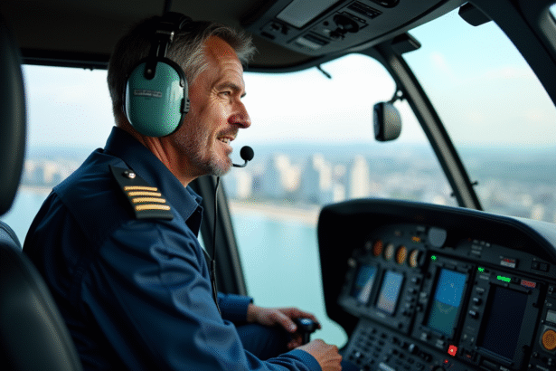 Pilote d'hélicoptère professionnel dans le cockpit moderne