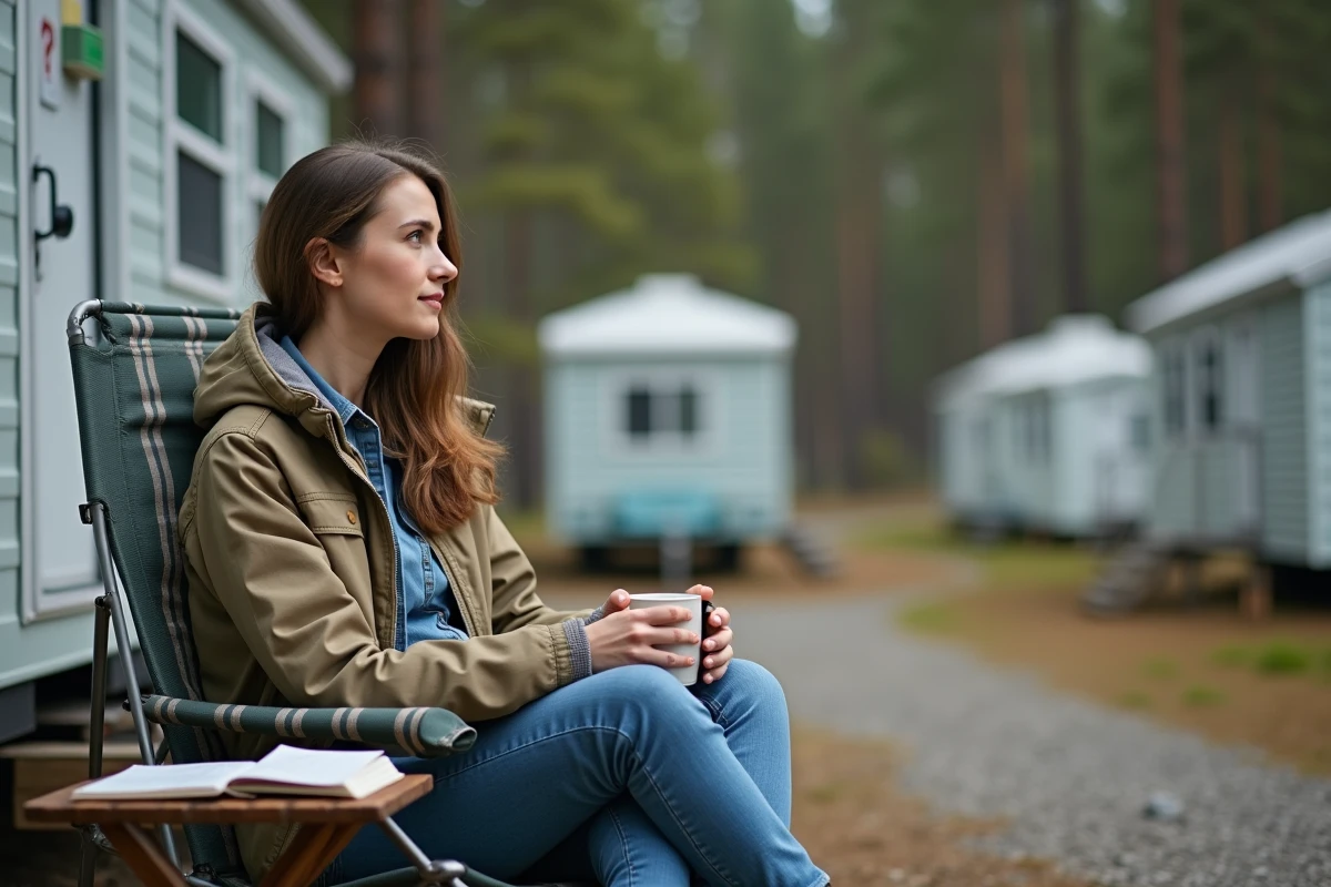 Femme seule réfléchissant aux avantages et inconvénients d'un séjour en camping chaine tout compris